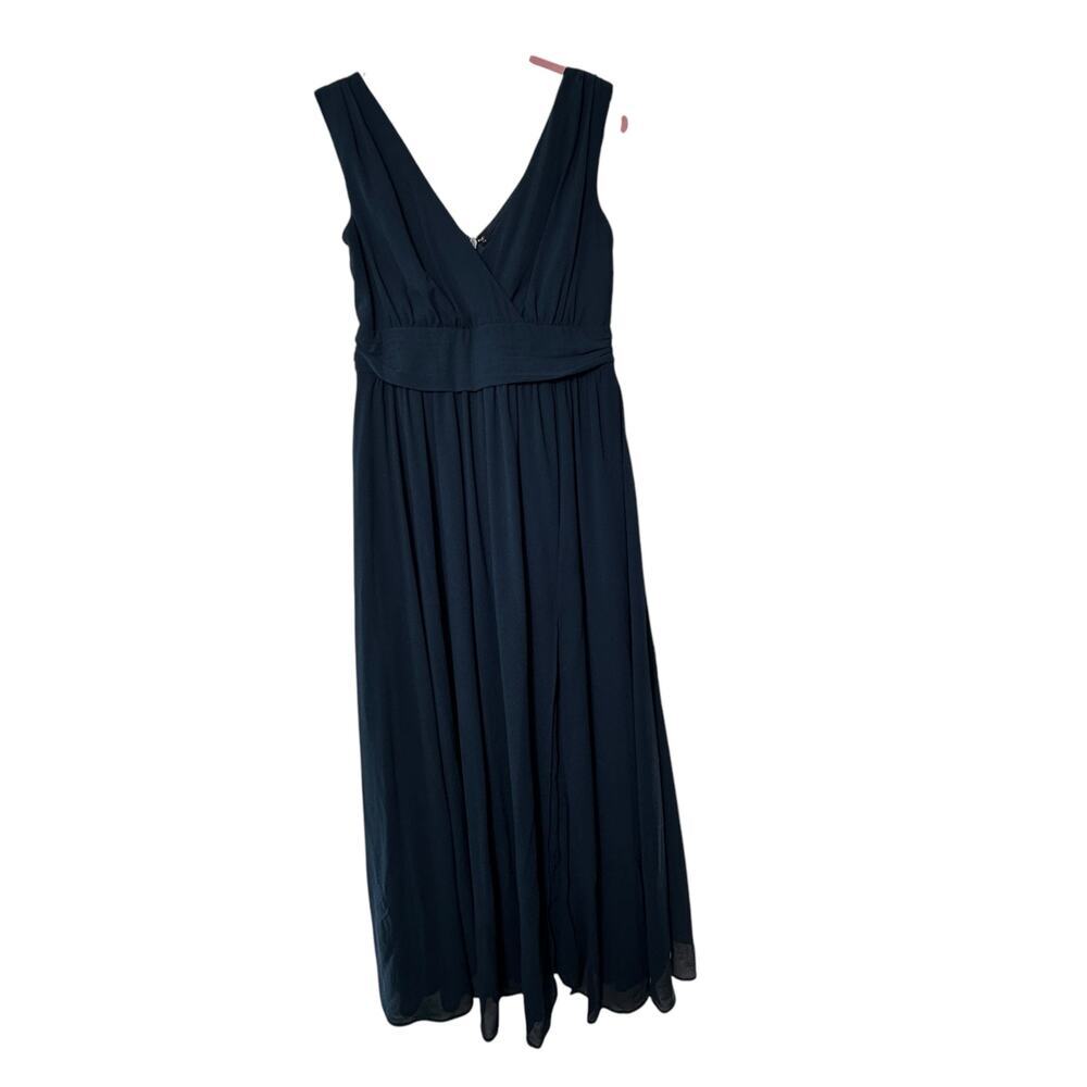Lulus Navy Blue Surplice Maxi Dress Floor Length Gown Chiffon Lined Size XL